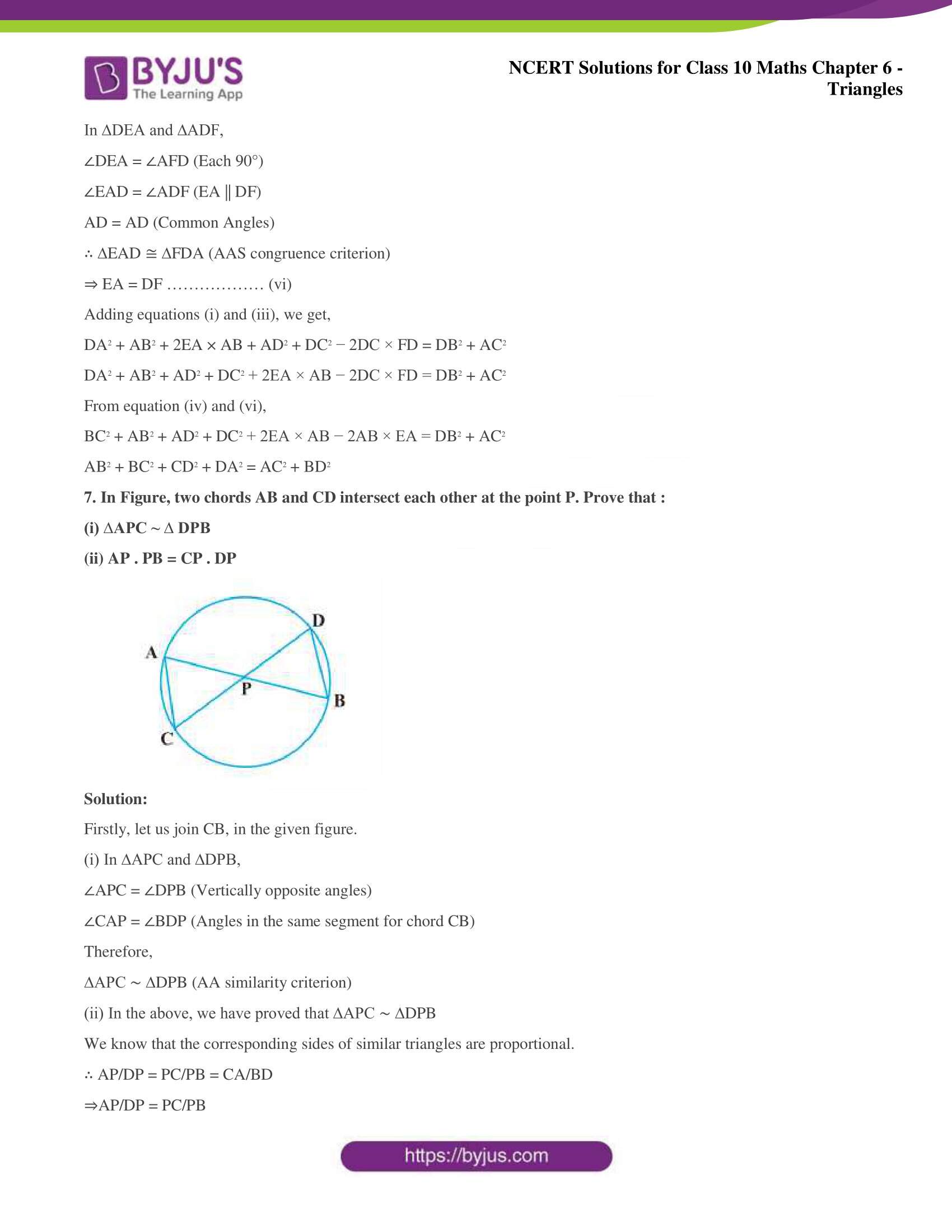 NCERT Solutions for Class 10 Maths Chapter 6 Triangles